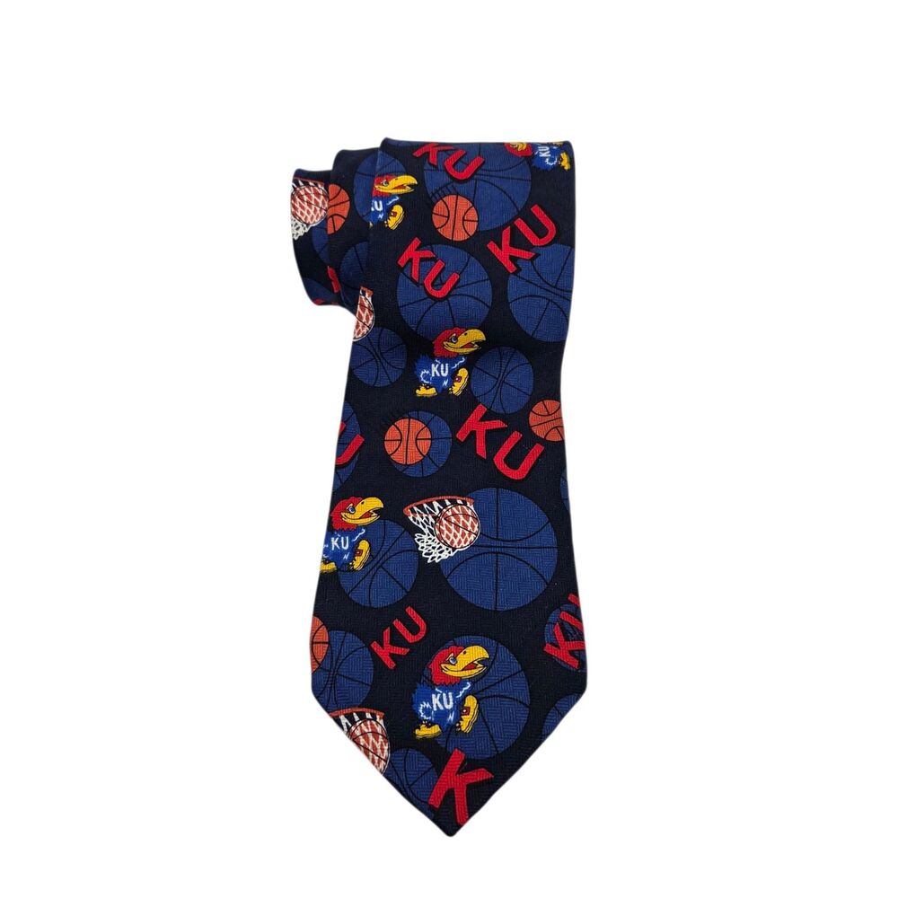 Kansas Jayhawks Mens Necktie KU Basketball NCAA Silk Blend Graphic Blue Neck Tie